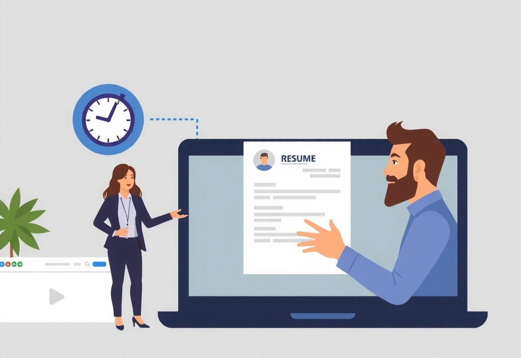 Ilustrace kandidáta, který podává životopis a čeká na zpětnou vazbu