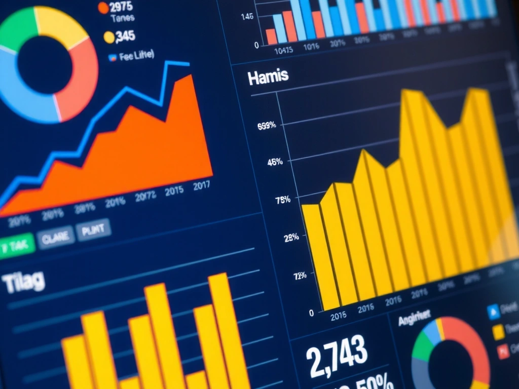 Detailní pohled na monitor s grafy a analýzami digitálního marketingu