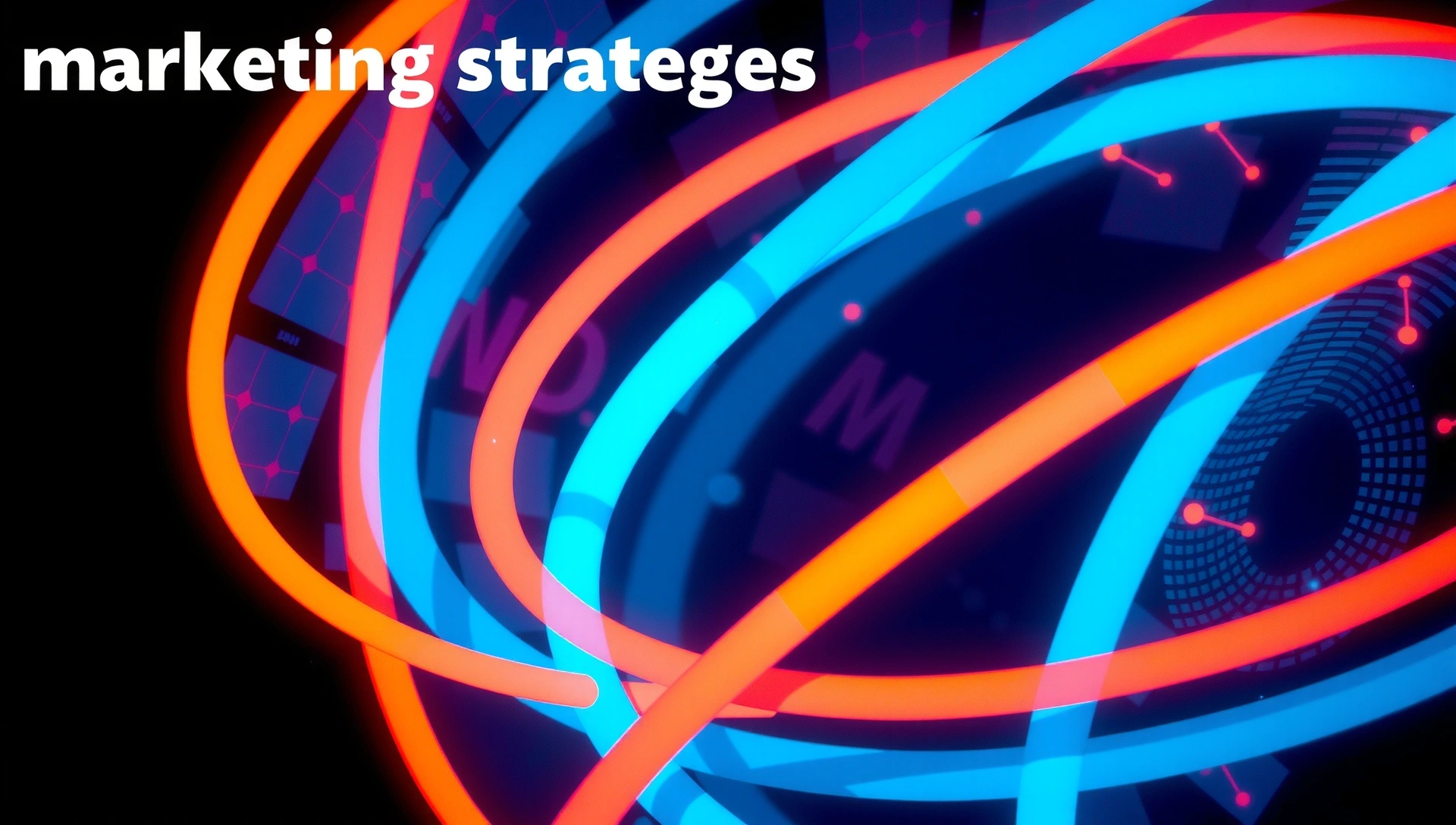 Abstraktní pozadí s digitálními vzory symbolizujícími marketingové strategie