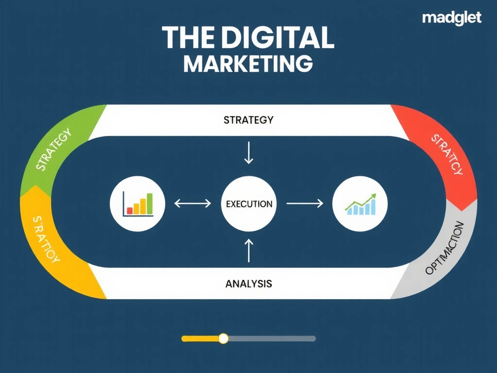 Infografika znázorňující kroky digitálního marketingu