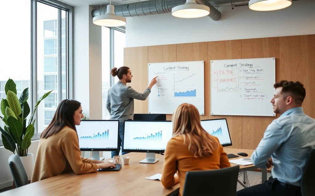 Tým analyzující data pro obsahovou strategii