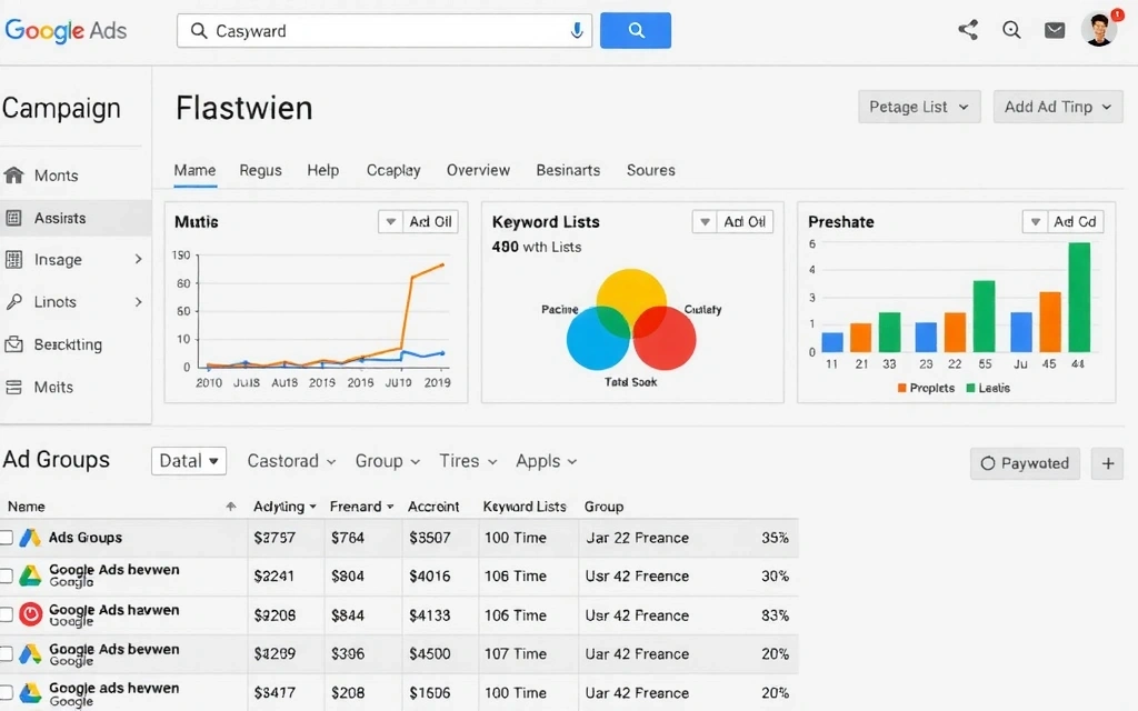 Google Ads rozhraní s grafy a kampaněmi