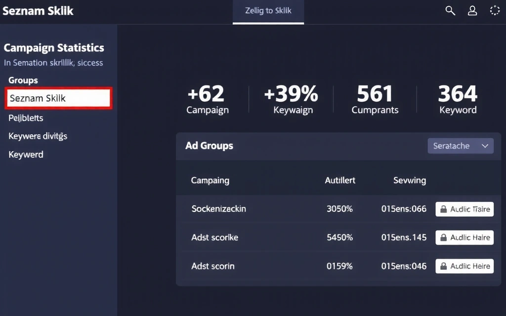 Seznam Sklik rozhraní s přehledem kampaní